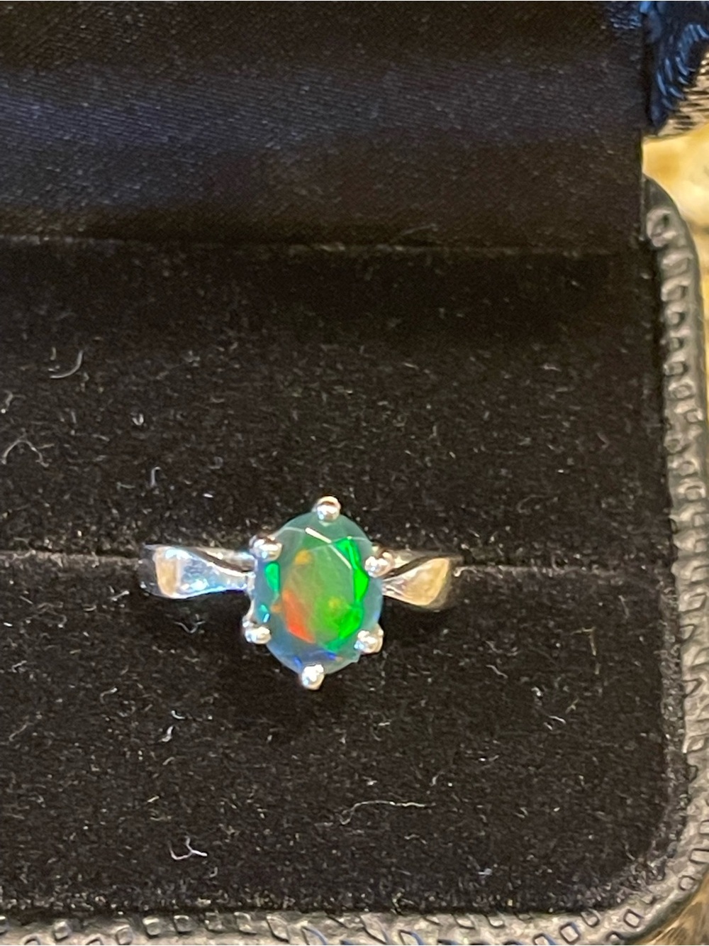 Sterling Silver Ethiopian Black Opal Ring - Size 7